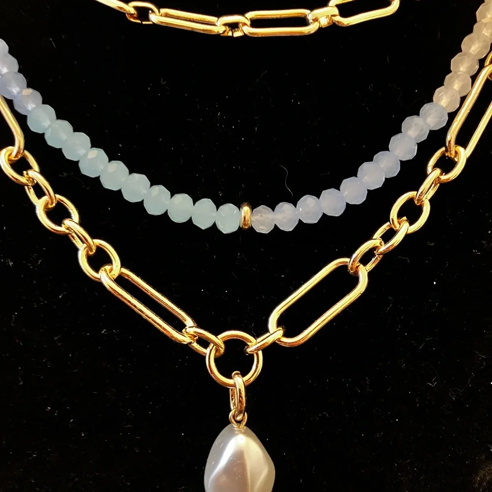 Bohemian vibes Blue Beaded Necklace by 0N 34th multi layer all in one. Statement